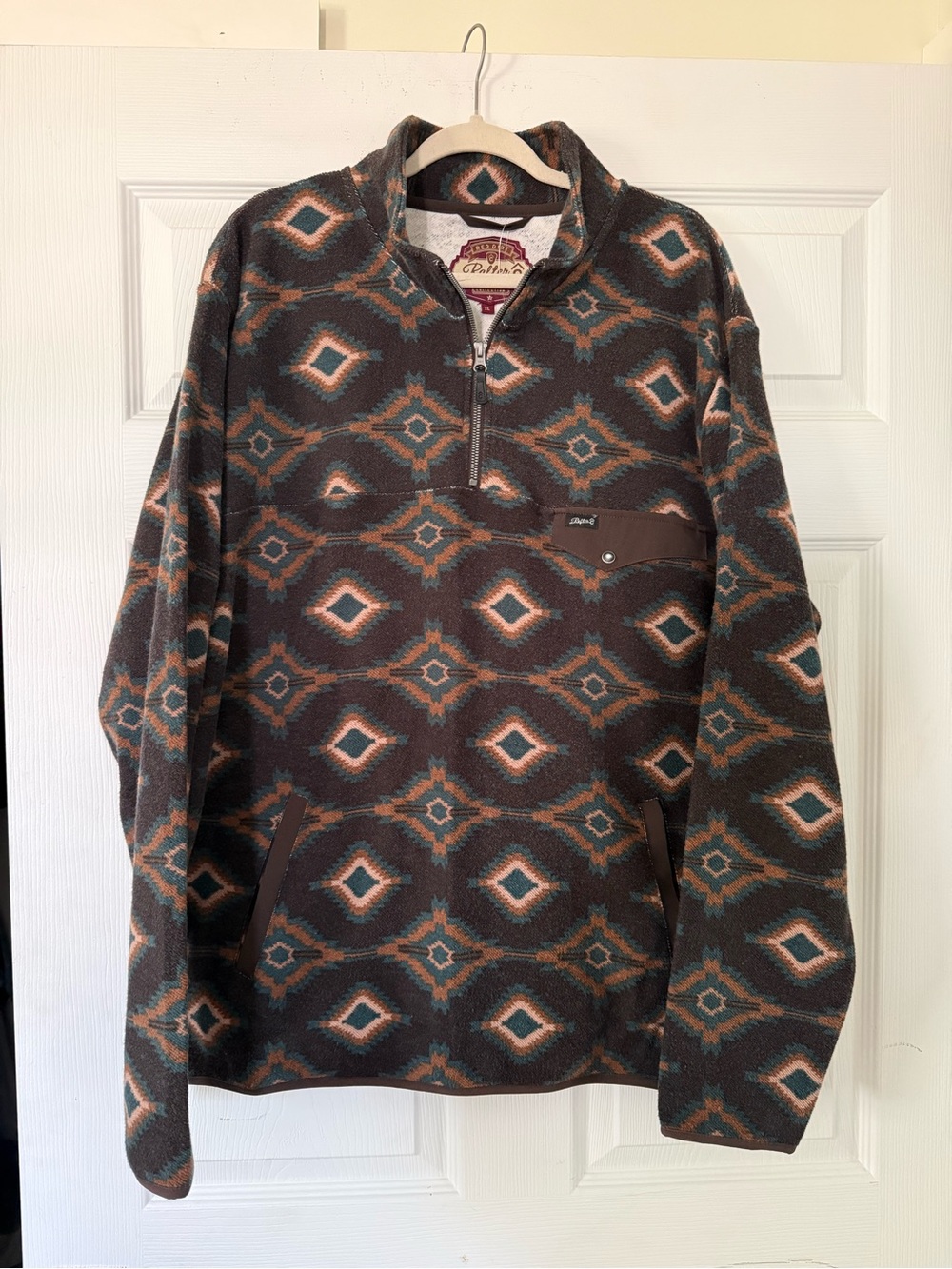 Vadim Men's Patterned Half-Zip Fleece Pullover - Brown/Teal